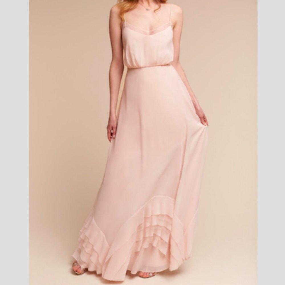 BHLDN Blush Pink Spaghetti-Strap Chiffon Wedding Dress